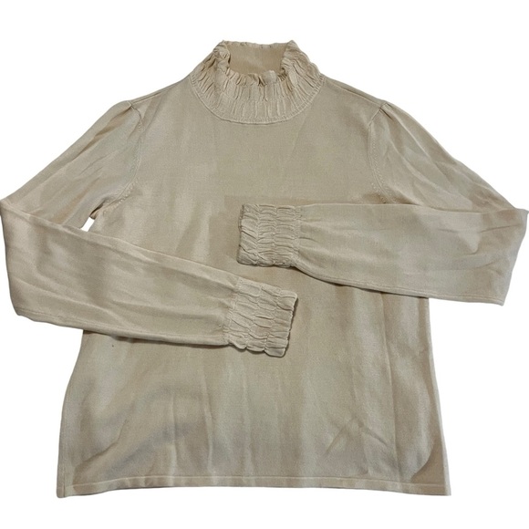 White + Warren Silk Blend Mock Neck Pullover Longsleeve Top Cream Medium - Picture 2 of 16
